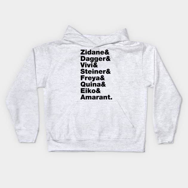 Final Fantasy 9 Characters (Black Text) Kids Hoodie by inotyler